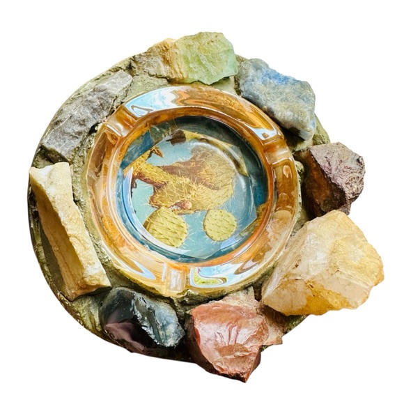 Vintage Cactus Rock With Glass Insert Ashtray - Picture 2 of 4